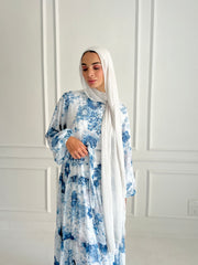 FLOWERED CHIFFON DRESS-BABY BLUE