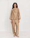 DRAPPED CRINKLE BLOUSE-CAFE