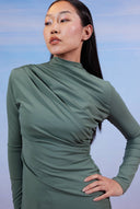 DRAPPED SWIMSUIT TOP-OLIVE