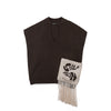 FRINGED KNIT VEST -BROWN