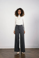 STRIPPED WIDE LEG PANTS-GRAY
