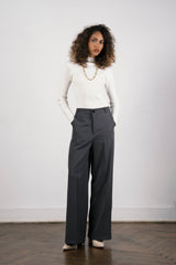 STRIPPED WIDE LEG PANTS-GRAY