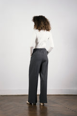 STRIPPED WIDE LEG PANTS-GRAY