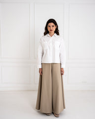 PLAIN WIDE LEG PANTS-CAFE