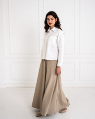 PLAIN WIDE LEG PANTS-CAFE