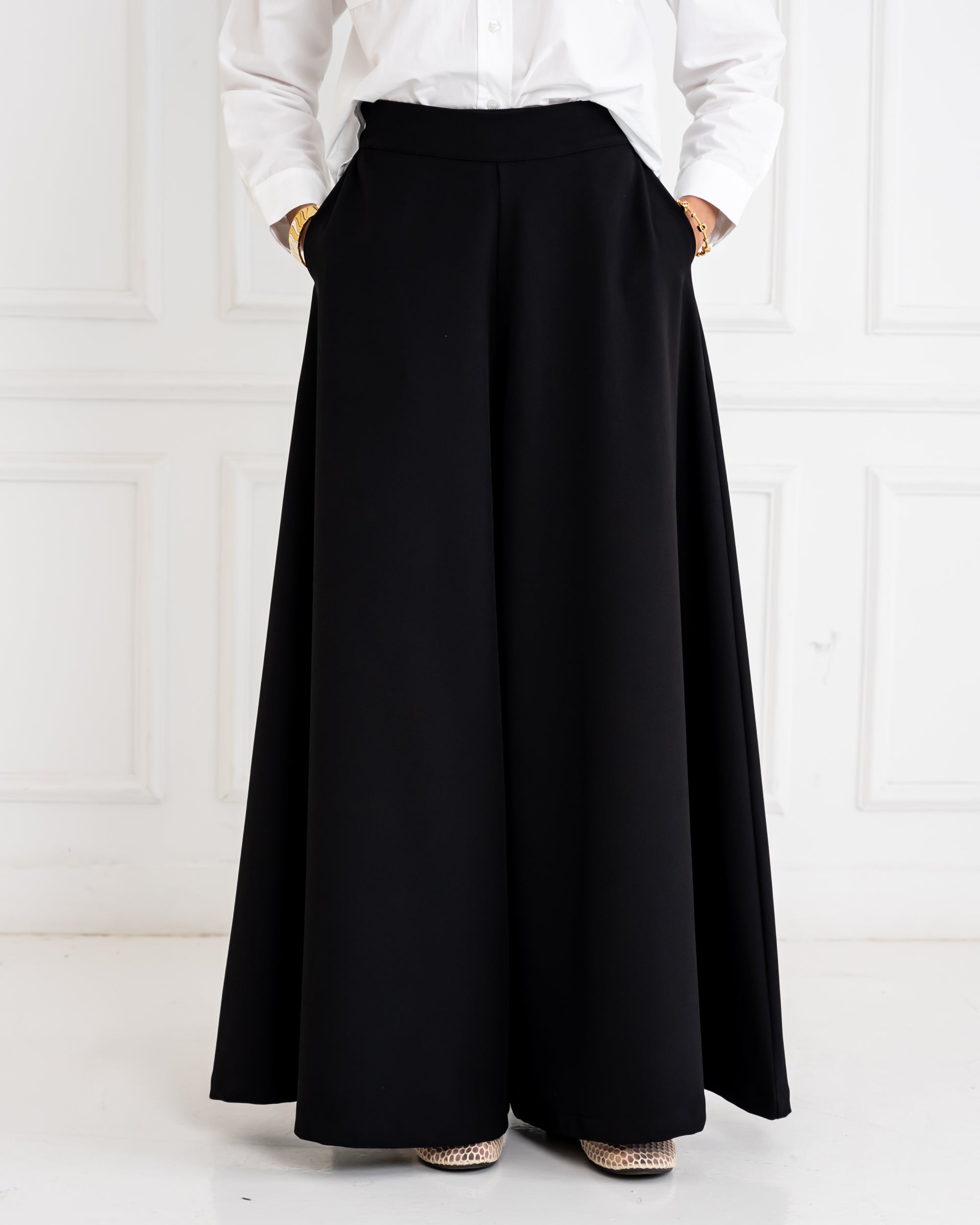 PLAIN WIDE LEG PANTS-BLACK