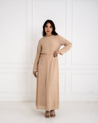 CHIFFON PLISSE DRESS-BEIGE