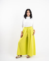 PLAIN WIDE LEG PANTS-LEMON