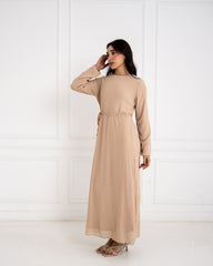 CHIFFON PLISSE DRESS-BEIGE