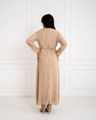 CHIFFON PLISSE DRESS-BEIGE