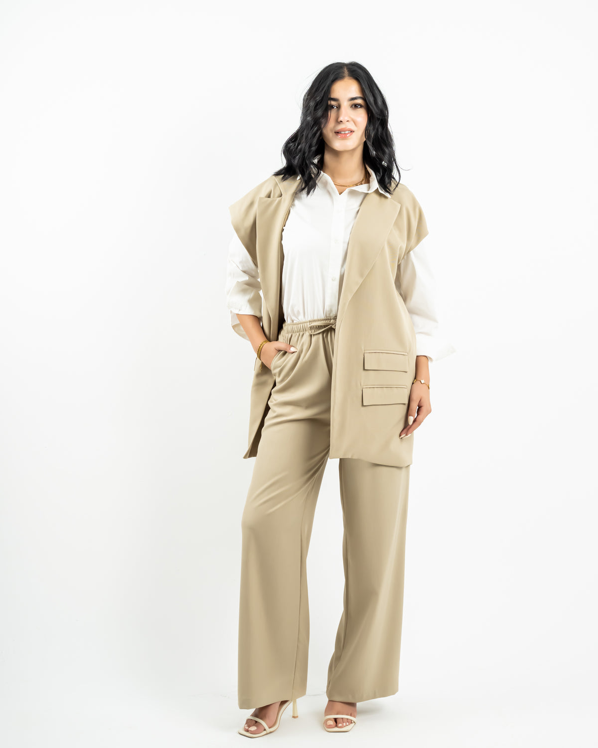 WIDE LEG PANTS -BEIGE