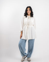 STRIPPED DENIM PANTS-ICED