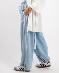 STRIPPED DENIM PANTS-ICED