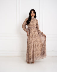 PRINTED CHIFFON DRESS-BEIGE