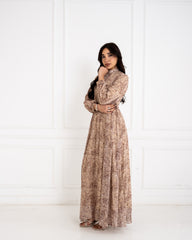 PRINTED CHIFFON DRESS-BEIGE