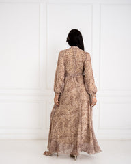 PRINTED CHIFFON DRESS-BEIGE