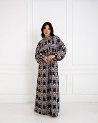 PRINTED COTTON SHIRT DRESS-BLUE BLACK