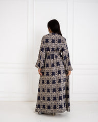 PRINTED COTTON SHIRT DRESS-BLUE BLACK