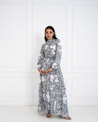 PATCHWORK CHIFFON DRESS -BLACK&WHITE