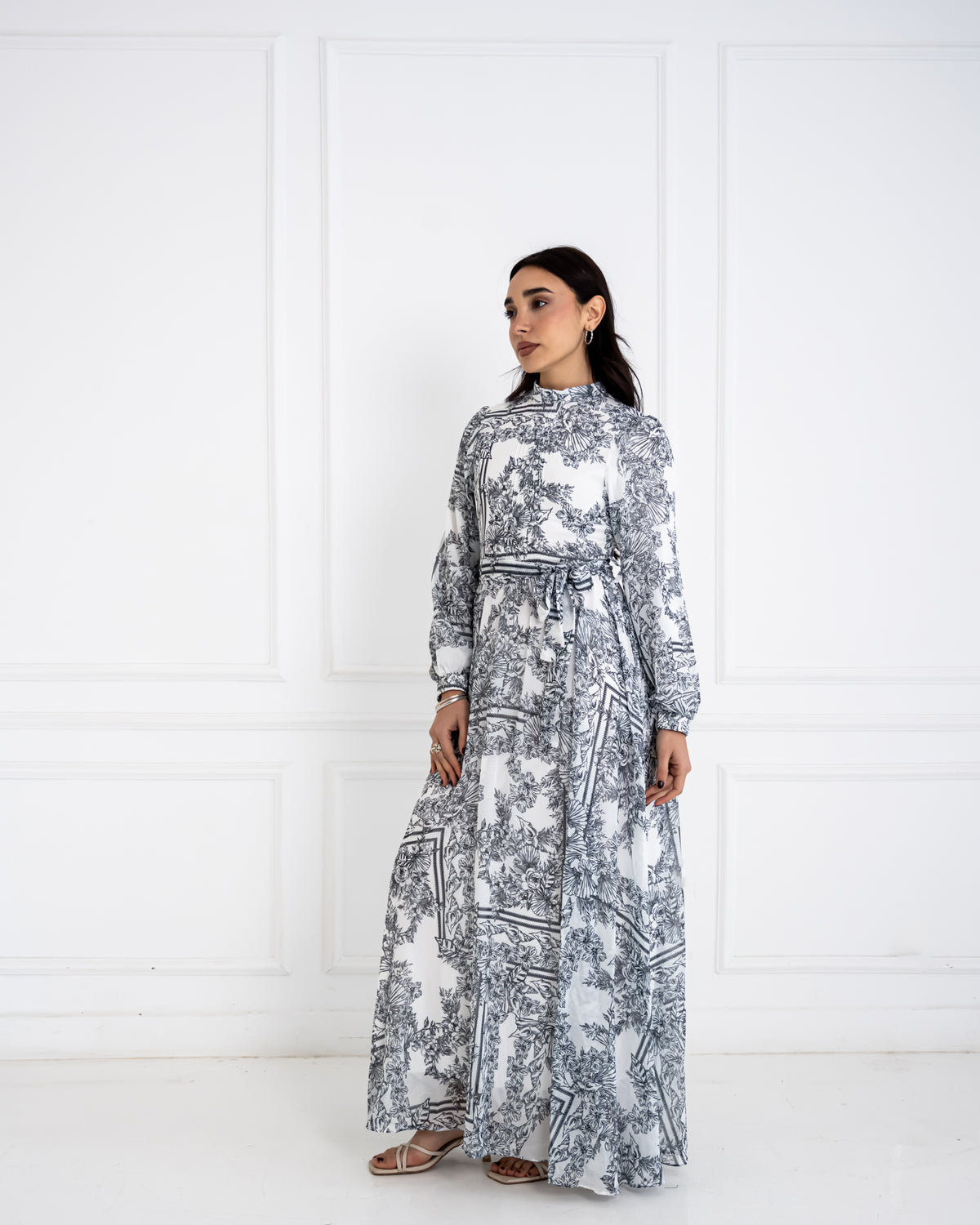 PATCHWORK CHIFFON DRESS -BLACK&WHITE
