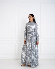 PATCHWORK CHIFFON DRESS -BLACK&WHITE