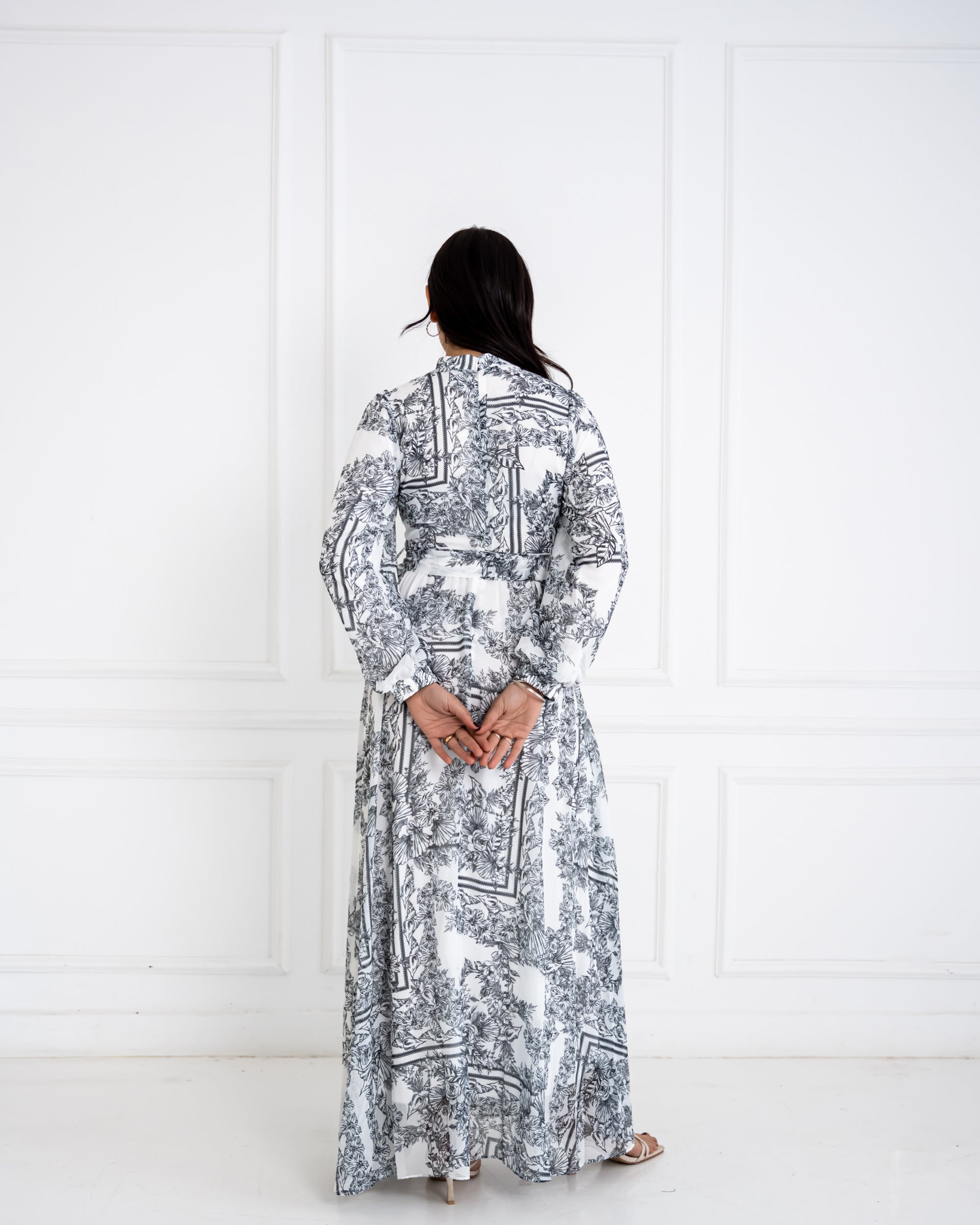 PATCHWORK CHIFFON DRESS -BLACK&WHITE