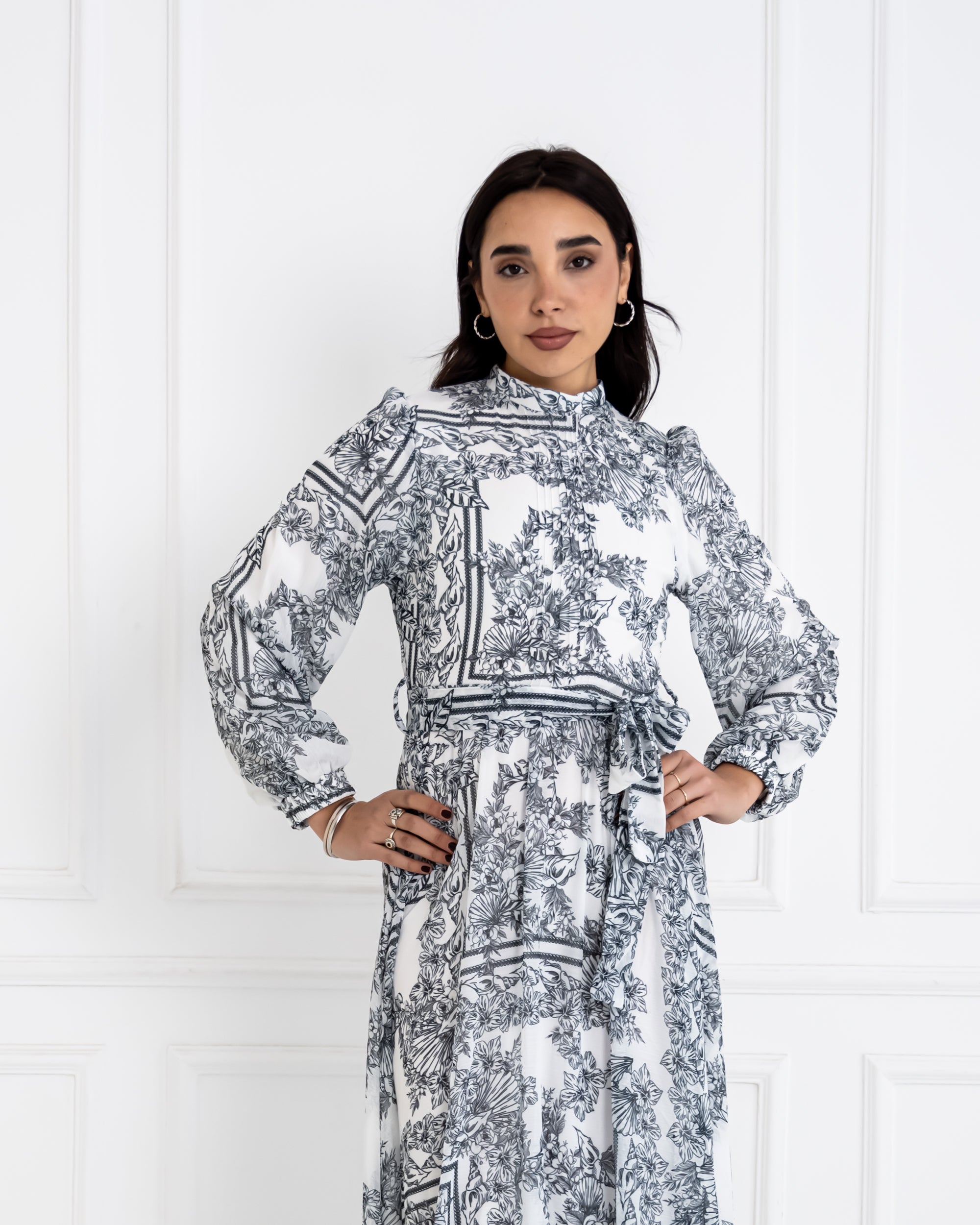 PATCHWORK CHIFFON DRESS -BLACK&WHITE
