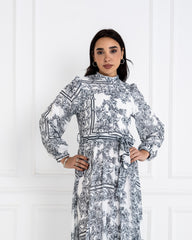 PATCHWORK CHIFFON DRESS -BLACK&WHITE