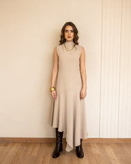 SLEEVELESS HIGH LOW DRESS-BEIGE