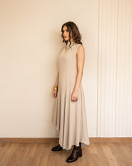 SLEEVELESS HIGH LOW DRESS-BEIGE