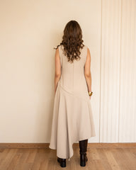 SLEEVELESS HIGH LOW DRESS-BEIGE
