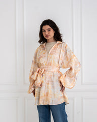 FLOWERED SHIMMER CARDIGAN -LIGHT ORANGE