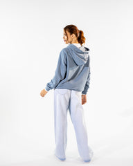 WIDE LEG FRINGE DENIM PANTS-ICED