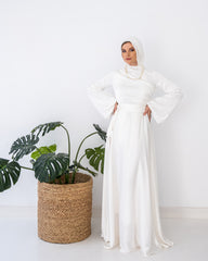 FLOWY SATIN DRESS-WHITE