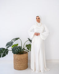 FLOWY SATIN DRESS-WHITE