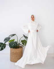 FLOWY SATIN DRESS-WHITE