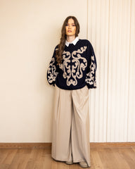 DARTED WIDE LEG PANTS- CAFE