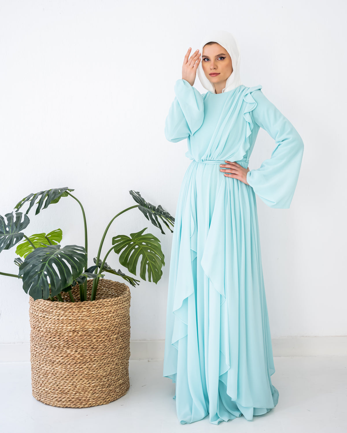 RUFFLE CHIFFON DRESS -GENZARY