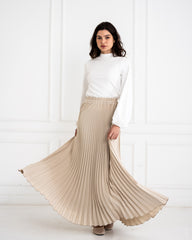 PLISSE CREPE SKIRT-BEIGE
