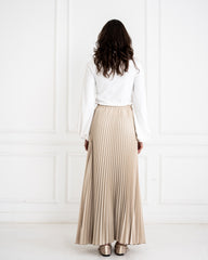 PLISSE CREPE SKIRT-BEIGE