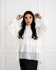 RUFFLE CHIFFON BLOUSE -WHITE