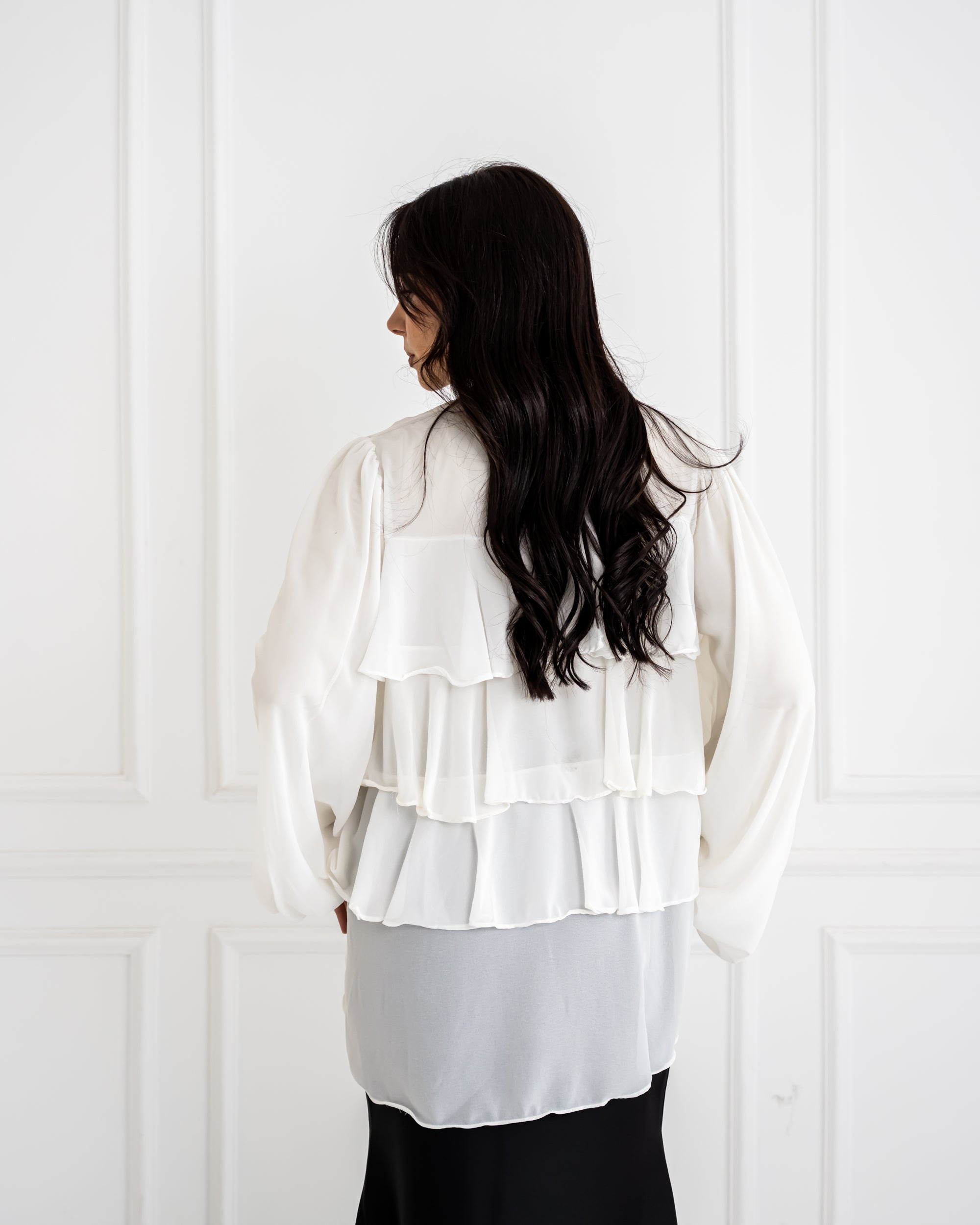 RUFFLE CHIFFON BLOUSE -WHITE