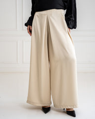 SATIN WIDE LEG PANTS-BEIGE