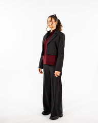 STRIPPED WIDE LEG PANTS-BLACK