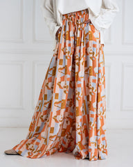 PRINTED COTTON WIDE LEG PANTS-ORANGE