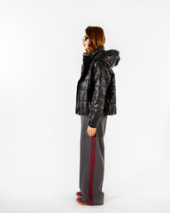 WIDE LEG PANTS WITH SIDE MARRON STRIPES -GRAY