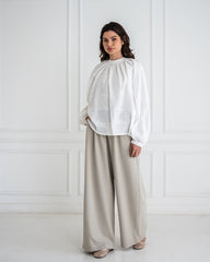 PLAIN WIDE LEG PANTS-BEIGE