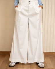 DARTED WIDE LEG PANTS- WHITE