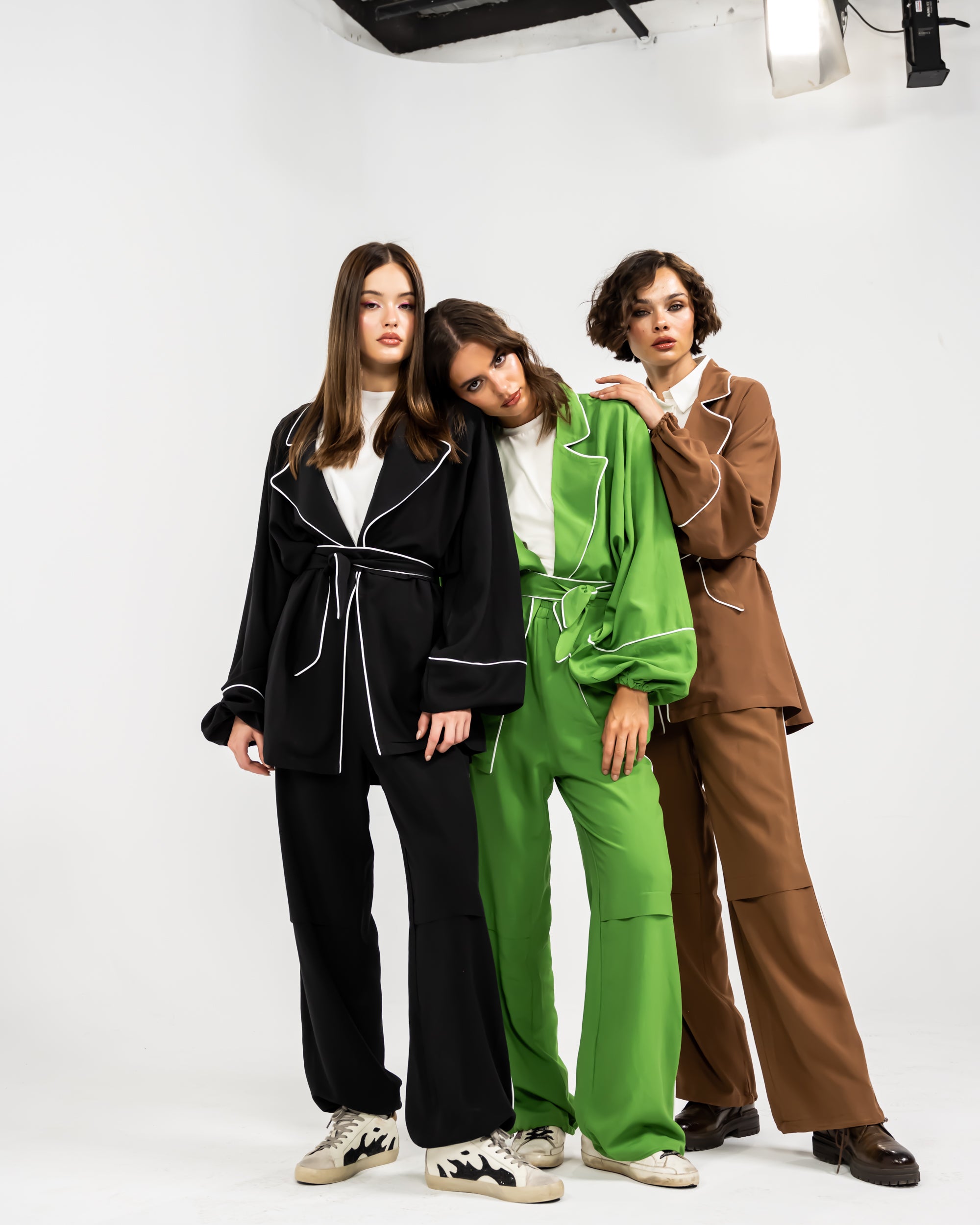 STRIPPED LINEN PANTS -CAFE