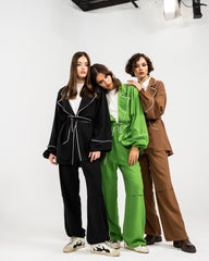 STRIPPED LINEN PANTS -CAFE